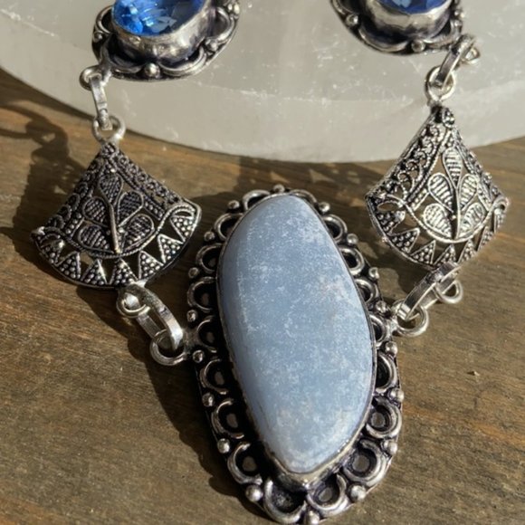 STERLING SILVER ANGELITE BLUE TOPAZ BRACELET - Picture 2 of 6